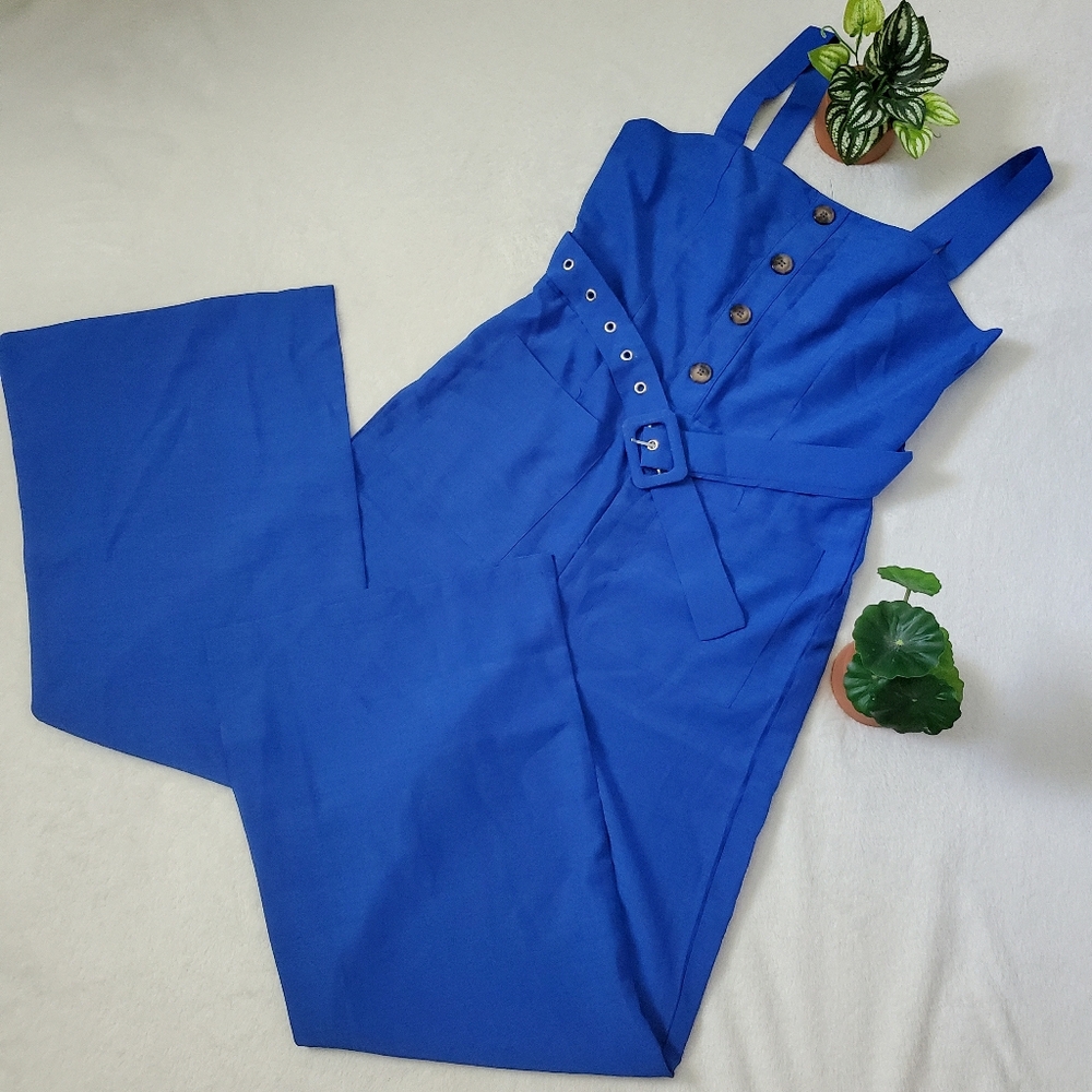 Shein Button Up Wide Leg Strap Jumpsuit